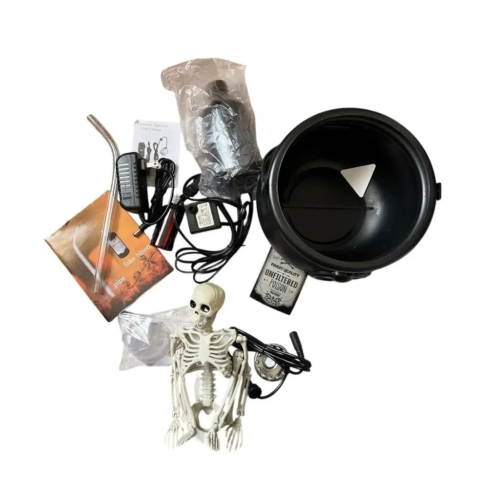 Halloween Floating Potion Bottle Witch Cauldron LED Fogger Smoking Prop Set, New